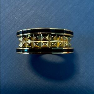 Black Roman Numeral Chunky Ring - Gold Geometric Center Band - Sz 9 - Handmade
